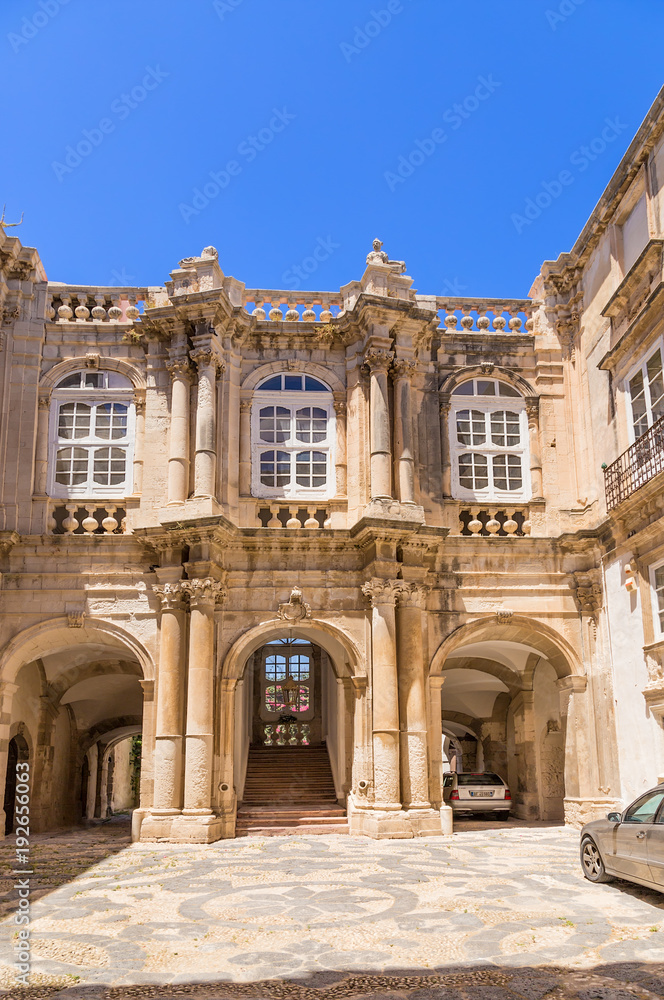 Syracuse, Italy. Inner courtyard of the Palace of Beneventano del Bosco on the island of Ortigia