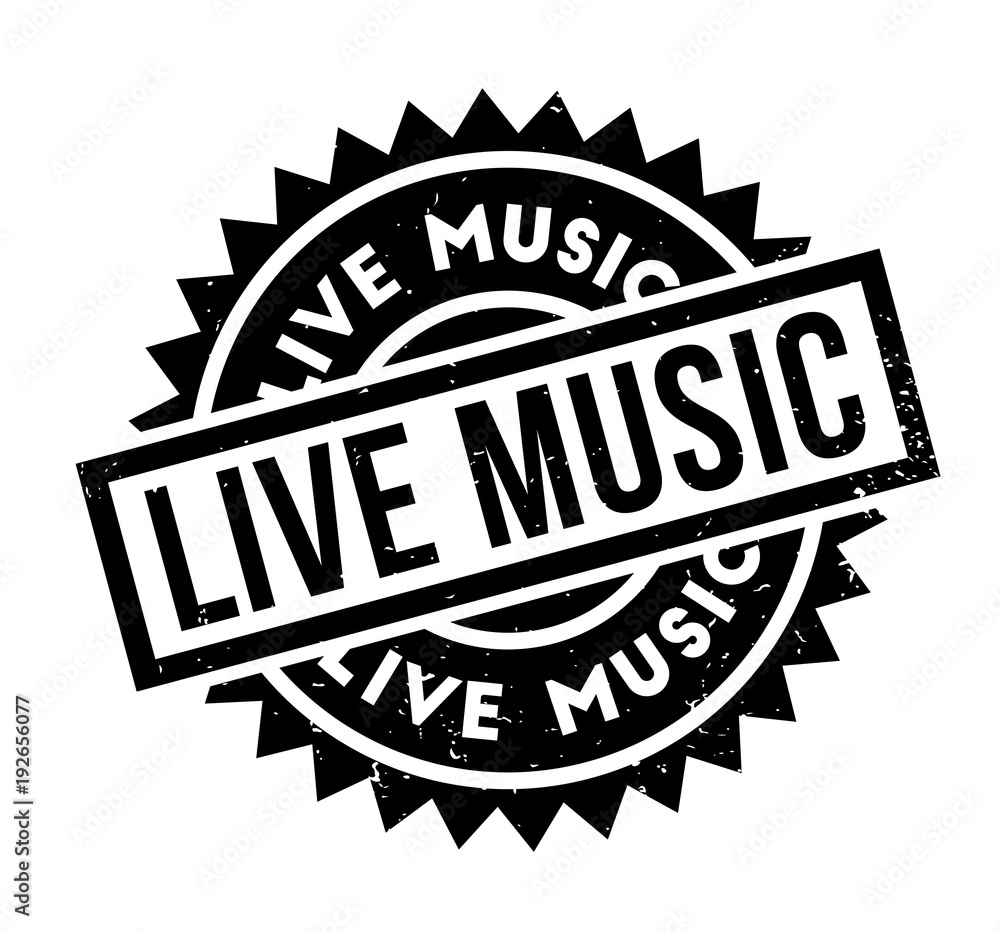 Live Music rubber stamp. Grunge design with dust scratches. Effects can be easily removed for a clean, crisp look. Color is easily changed.