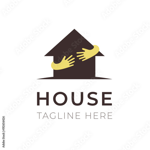 House hands hug logo template. Business symbol, real estate concept. Creative corporate element design.
