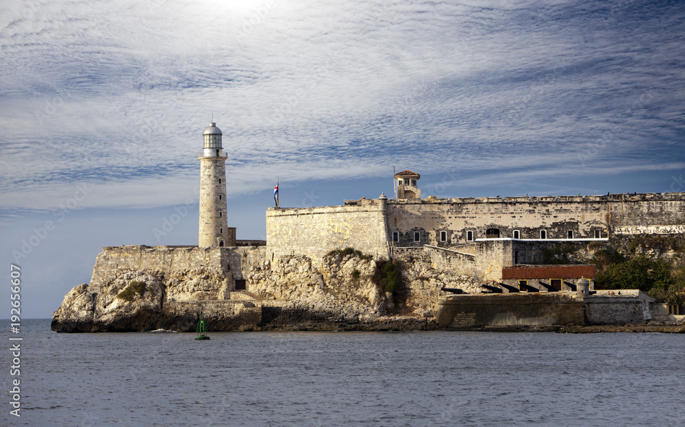 Lighthouse  in Morro Castle, fortress guarding the entrance to Havana bay, a symbol of Havana, Cuba