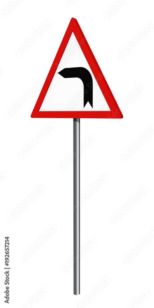 Deutsches Verkehrszeichen: Kurve Links, auf weiß isoliert, 3d render Deutsches Verkehrszeichen: Kurve Links, auf weiß isoliert, 3d render