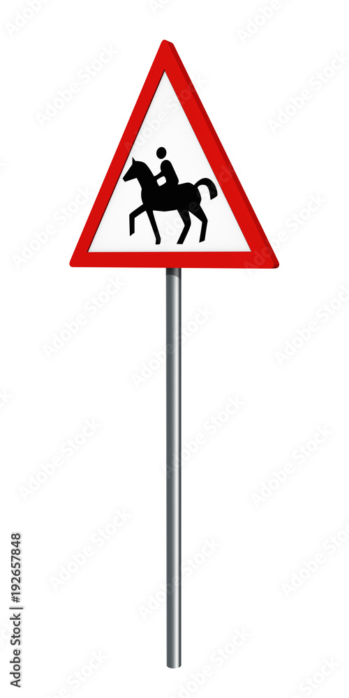 Deutsches Verkehrszeichen: Reiter, auf weiß isoliert, 3d render Deutsches Verkehrszeichen: Reiter, auf weiß isoliert, 3d render