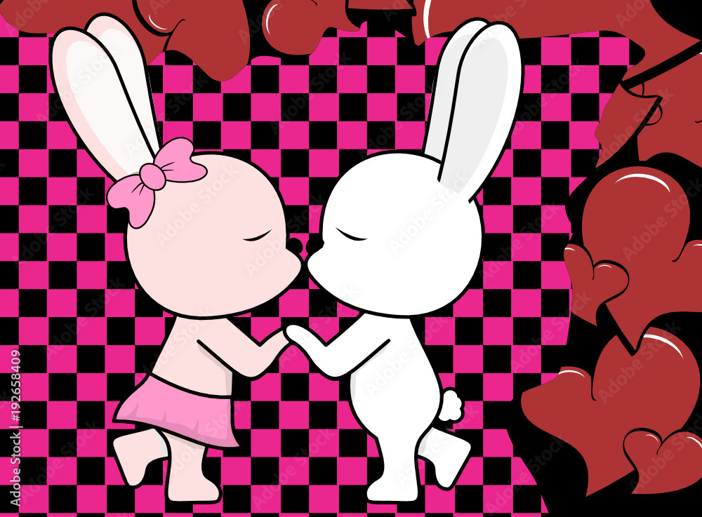 sweet love baby boy and girl kissing bunny cartoon valentine background in  vector format very easy to edit Stock Vector | Adobe Stock