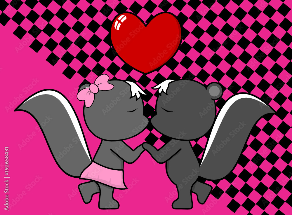 sweet love baby boy and girl kissing skunk cartoon valentine background in  vector format very easy to edit Stock Vector | Adobe Stock
