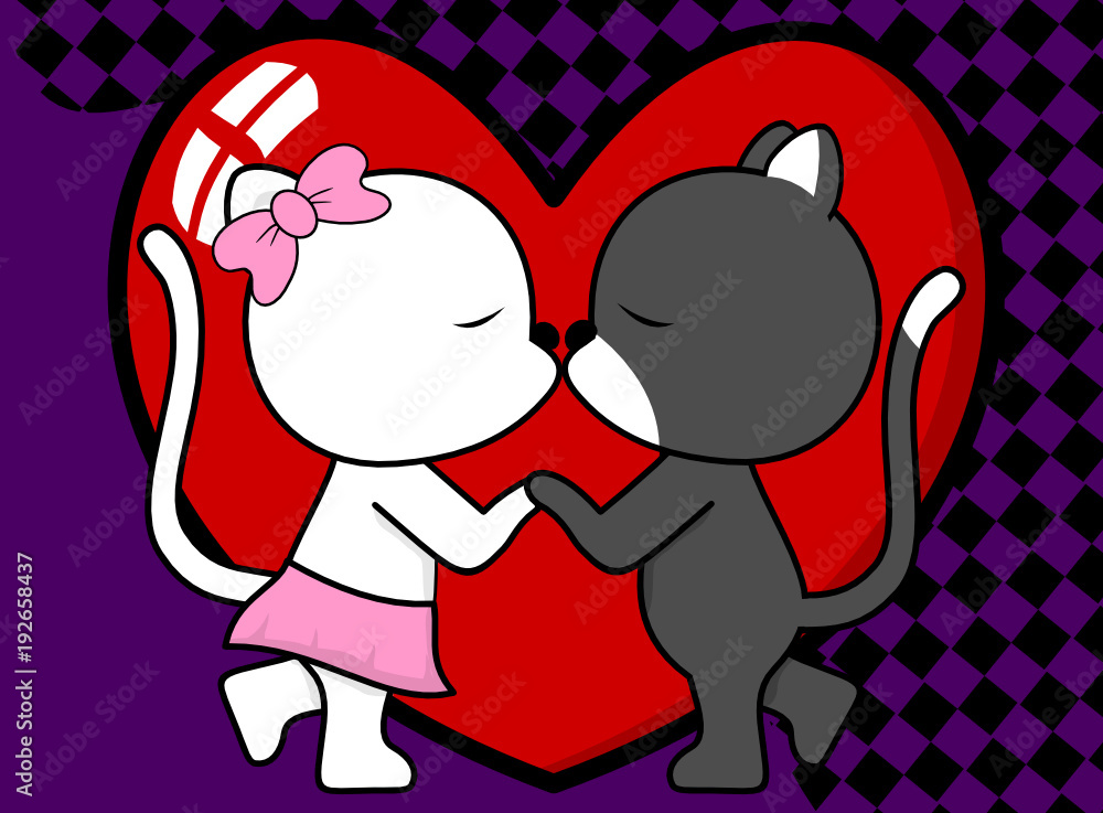 sweet love baby boy and girl kissing cat cartoon valentine background in  vector format very easy to edit Stock Vector | Adobe Stock