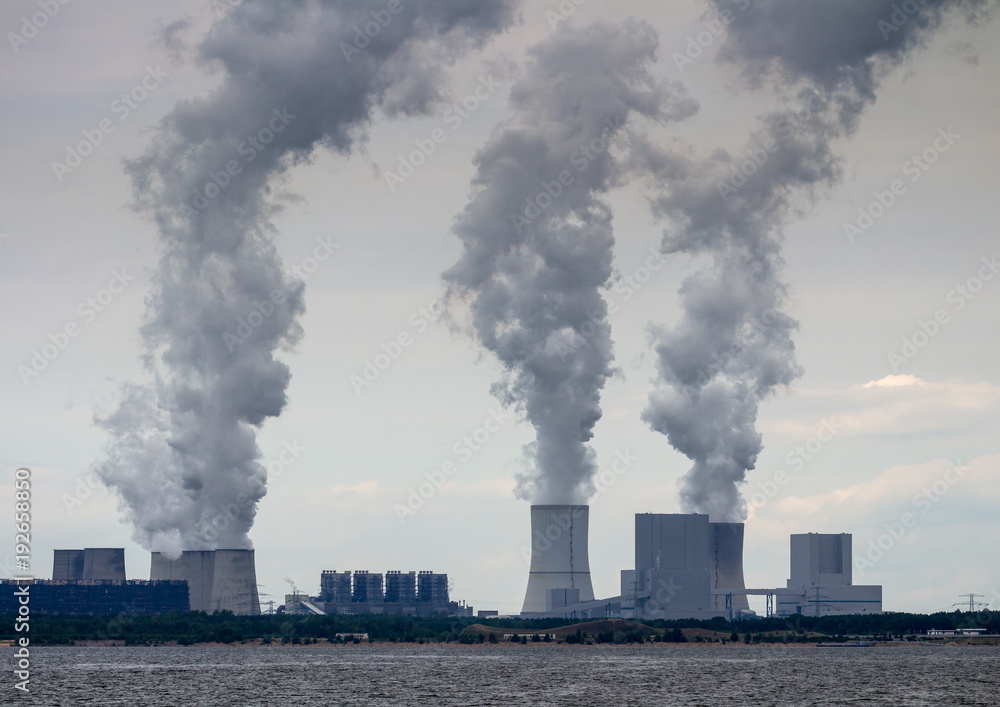 Nuclear power plant on the coast. Ecology disaster concept. Nuclear power plant on the coast. Ecology disaster concept.
