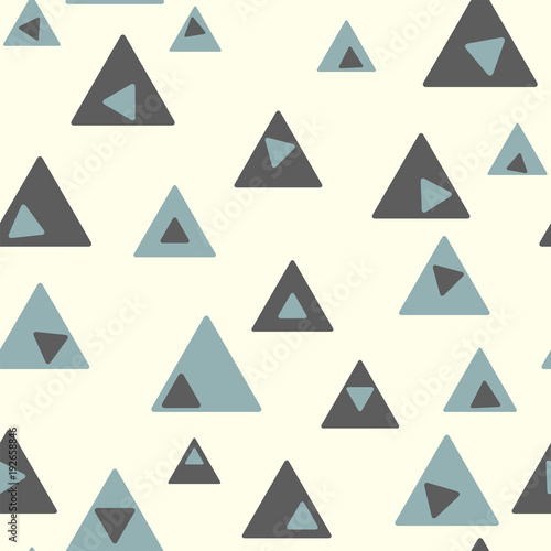 Geometric seamless pattern with blue and gray triangles. Vector