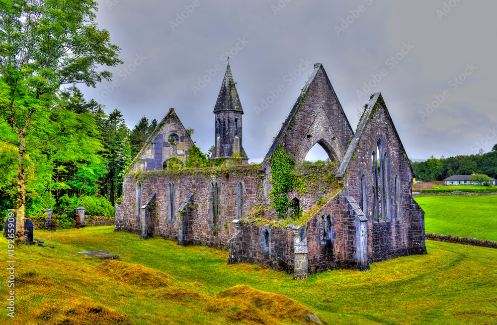 HDR Landscape of Toormakeady Church, Lough Mask County Mayo in Ireland.