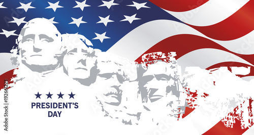 Presidents Day Rushmore USA flag landscape background greeting card
