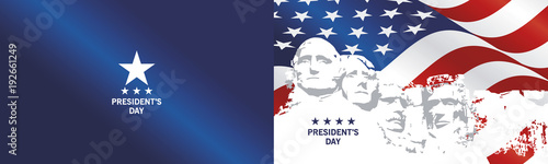 Presidents Day Rushmore USA flag landscape blue background greeting card