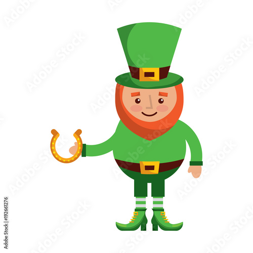 leprechaun holding horseshoe for luck traditional vector illustration