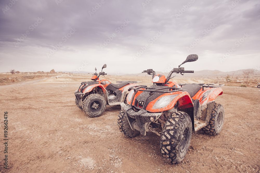 ATV Quad Bike in front of mountains landscape