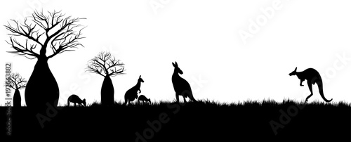 Kangaroos hopping in the outback of Australia