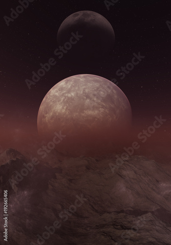 Fototapeta Naklejka Na Ścianę i Meble -  3d rendered Space Art: Alien Planet - A Fantasy Landscape