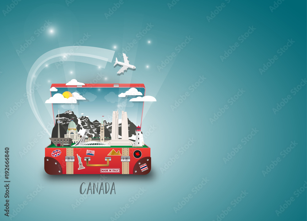 Obraz premium Canada Landmark Global Travel And Journey paper background. Vector Design Template.used for your advertisement, book, banner, template, travel business or presentation.