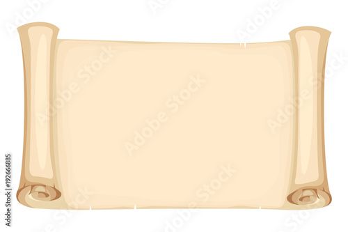 Vector horizontal beige parchment scroll isolated on a white background.