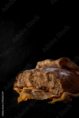 freshly baked rye, sourdough bread, rustic studio picture, can be used as background