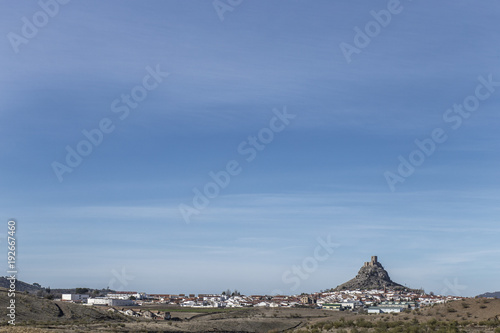 Outcrop rocky hill with Castle, Cordoba, Spain. Situated on the high rocky hill overlooking town of Belmez photo