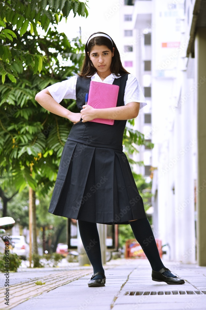 Cute Colombian Girl Student Standing Wearing Skirt Cute Colombian Girl Student Standing Wearing Skirt