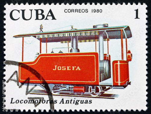 Postage stamp Cuba 1980 Josefa, early locomotive photo