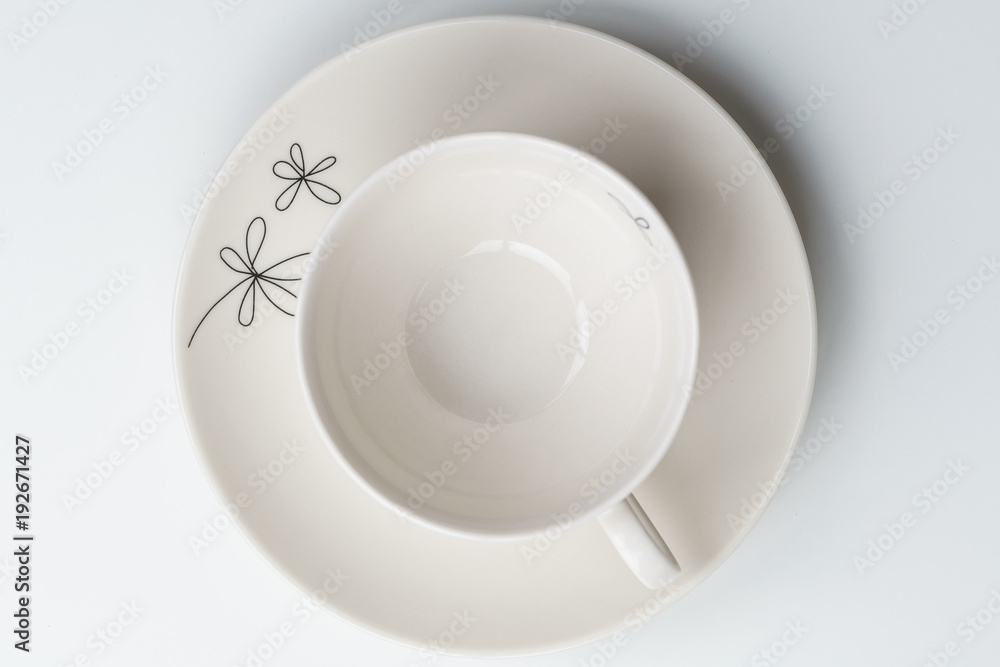 Empty coffee cup. Above view. Isolated on white background Empty coffee cup. Above view. Isolated on white background