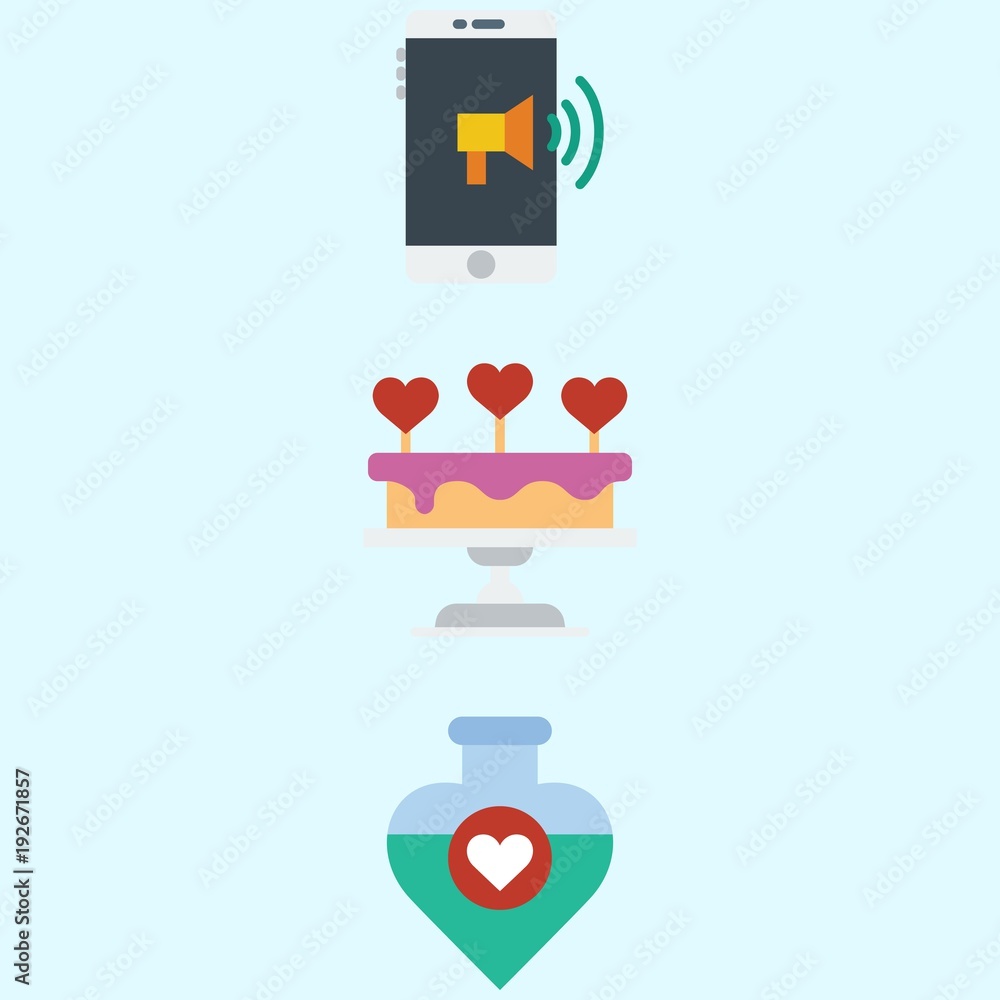 Icons about Romance Lifestyle with wedding cake, smartphone and potion Icons about Romance Lifestyle with wedding cake, smartphone and potion