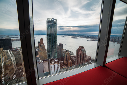 Window view from luxury apartment in New York City Manhattan. Real estate concept.