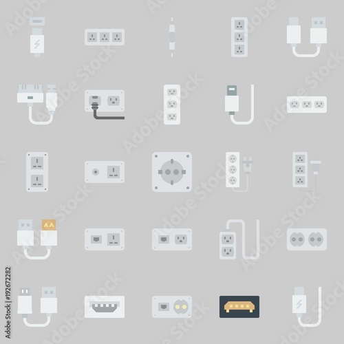 Icons about Connectors Cables with usb, socket, usb cable and volume controller