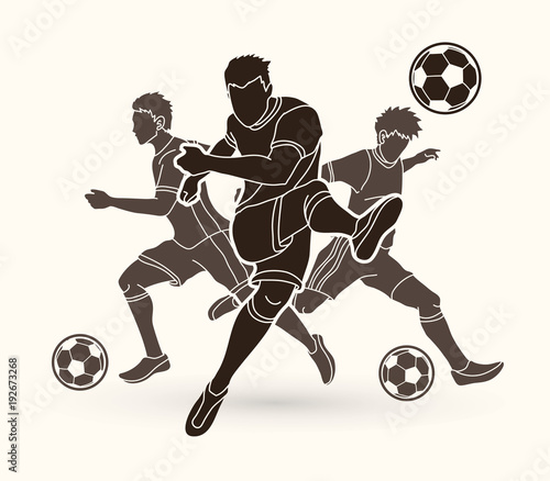 Three Soccer player team composition graphic vector.
