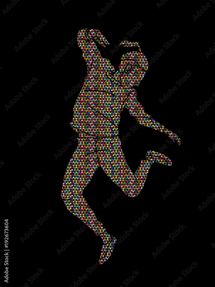 Street dance, B boys dance, Hip Hop Dancing action designed using mosaic pattern graphic vector Street dance, B boys dance, Hip Hop Dancing action designed using mosaic pattern graphic vector