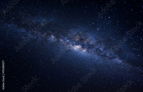 Bright milky way core and starry night sky at Kudat  sabah Malaysia. image contain soft focus  blur and noise due to long expose and high iso.