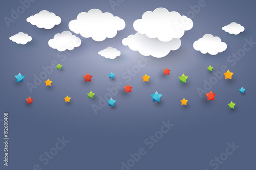 Cloud in Blue sky with Star Paper art Style.vector design element illustration