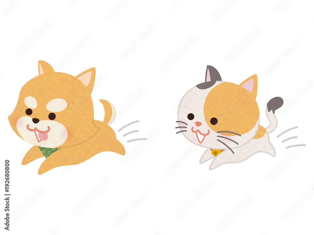 走り回るペットの犬と猫 Stock イラスト Adobe Stock