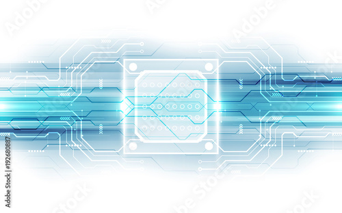 Abstract technology chip processor background circuit board and html code,3D illustration blue technology background vector.