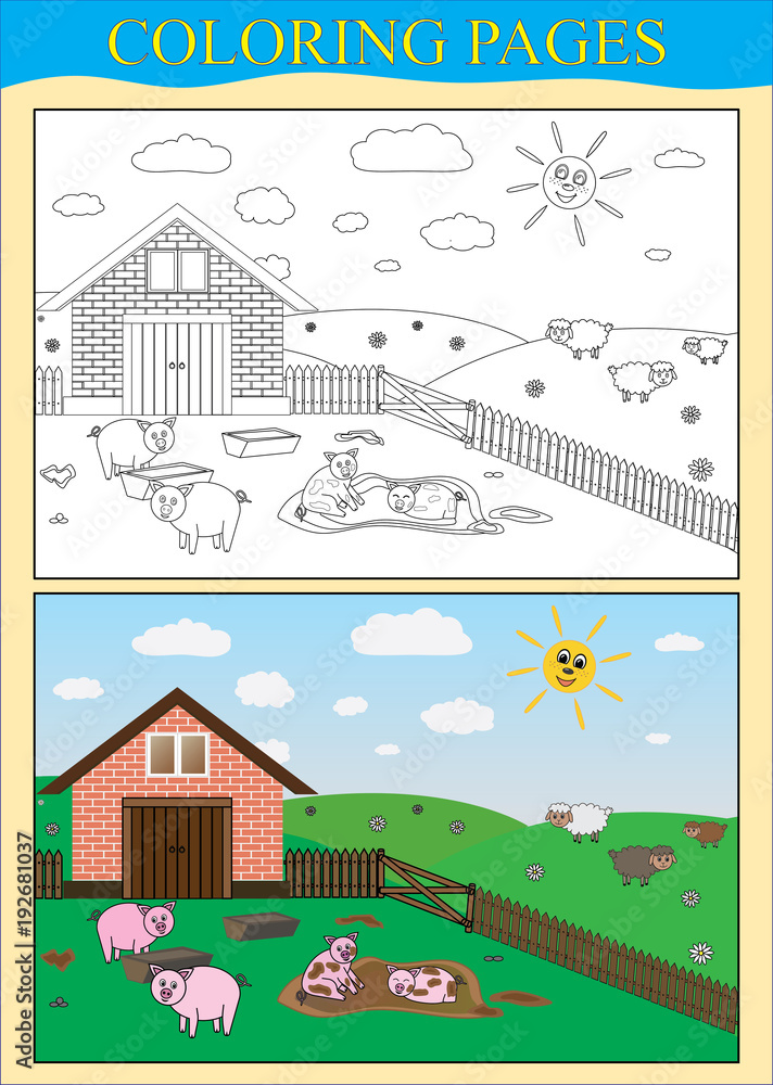 Coloring pages (book). Farm, animal (pigs, sheep)