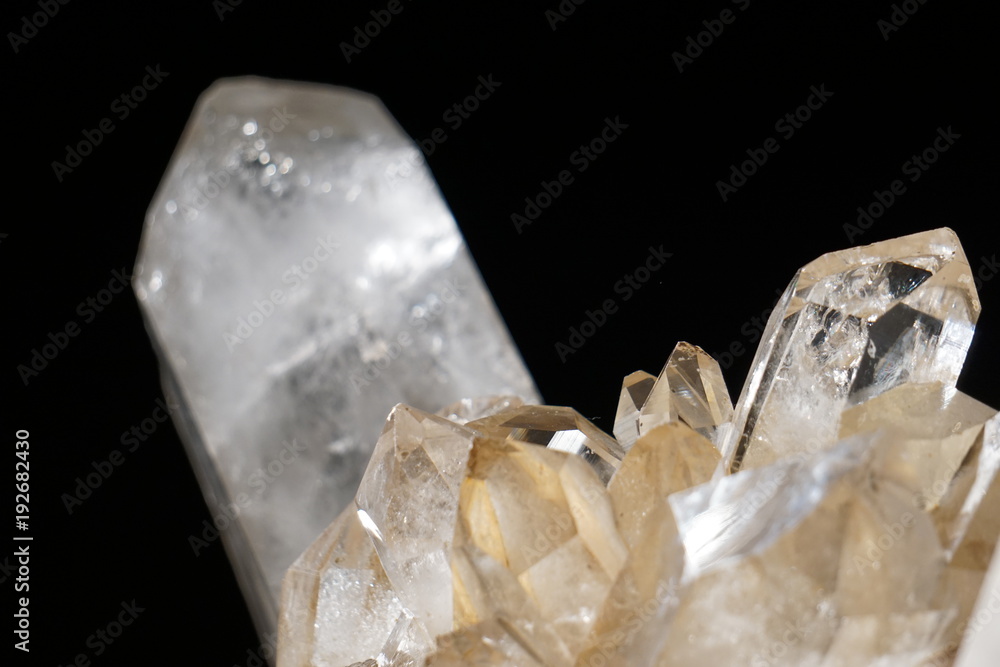 Close-Up of Rough Clear Crystal Spikes Against A Black Background Close-Up of Rough Clear Crystal Spikes Against A Black Background