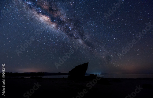 Starry night sky with milkyway galaxy. Image suitable for background. Image contain soft focus, blur and noise due to long expose and high iso.