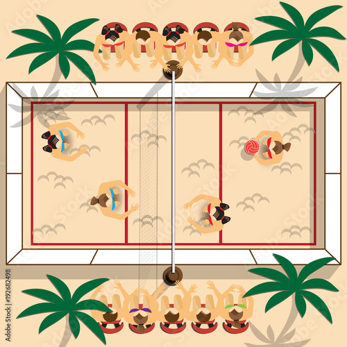 Beach volleyball. View from above. Vector illustration