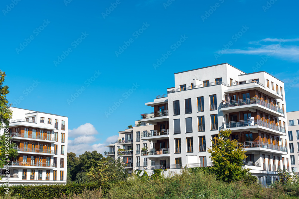 Housing development area with new apartment houses seen in Berlin, Germany
