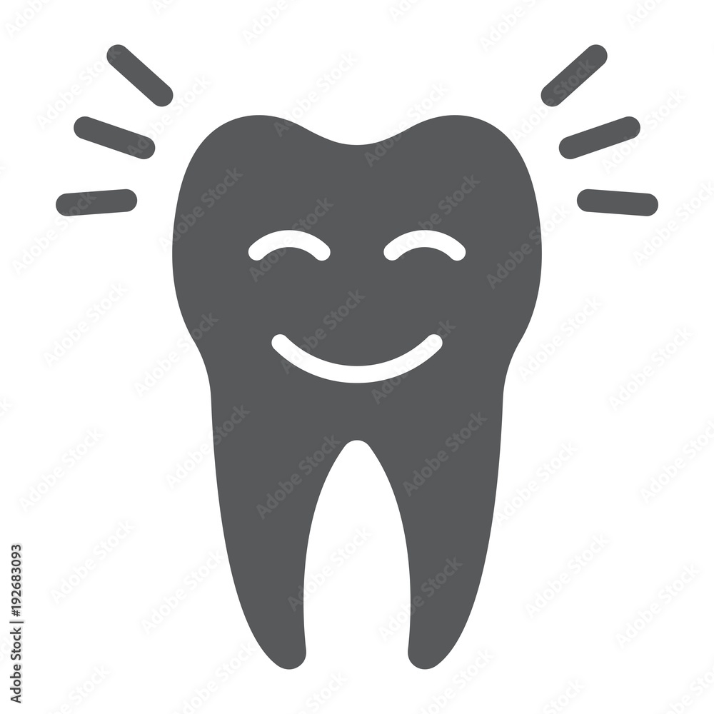 Smiling tooth glyph icon, stomatology and dental, cleaned tooth sign vector graphics, a solid pattern on a white background, eps 10. Smiling tooth glyph icon, stomatology and dental, cleaned tooth sign vector graphics, a solid pattern on a white background, eps 10.