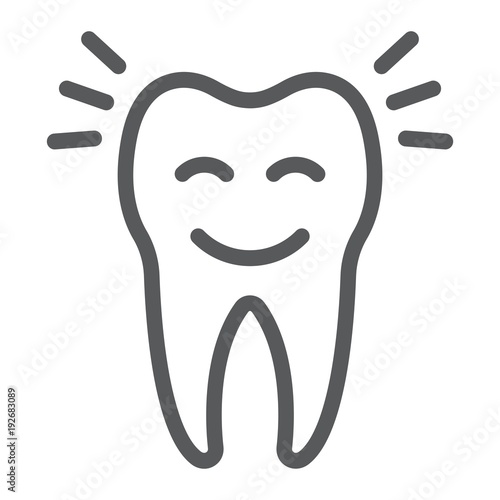 Smiling tooth line icon, stomatology and dental, cleaned tooth sign vector graphics, a linear pattern on a white background, eps 10.