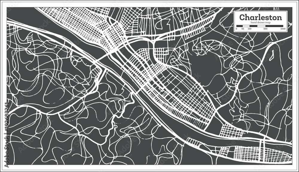 Fototapeta premium Mapa miasta Charleston USA w stylu retro. Mapa przeglądowa.