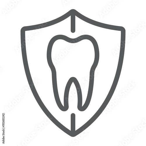 Dental protection line icon, stomatology and dental, tooth in shield sign vector graphics, a linear pattern on a white background, eps 10.