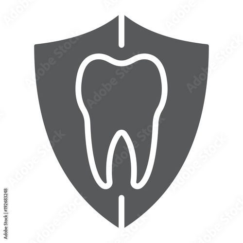 Dental protection glyph icon, stomatology and dental, tooth in shield sign vector graphics, a solid pattern on a white background, eps 10.