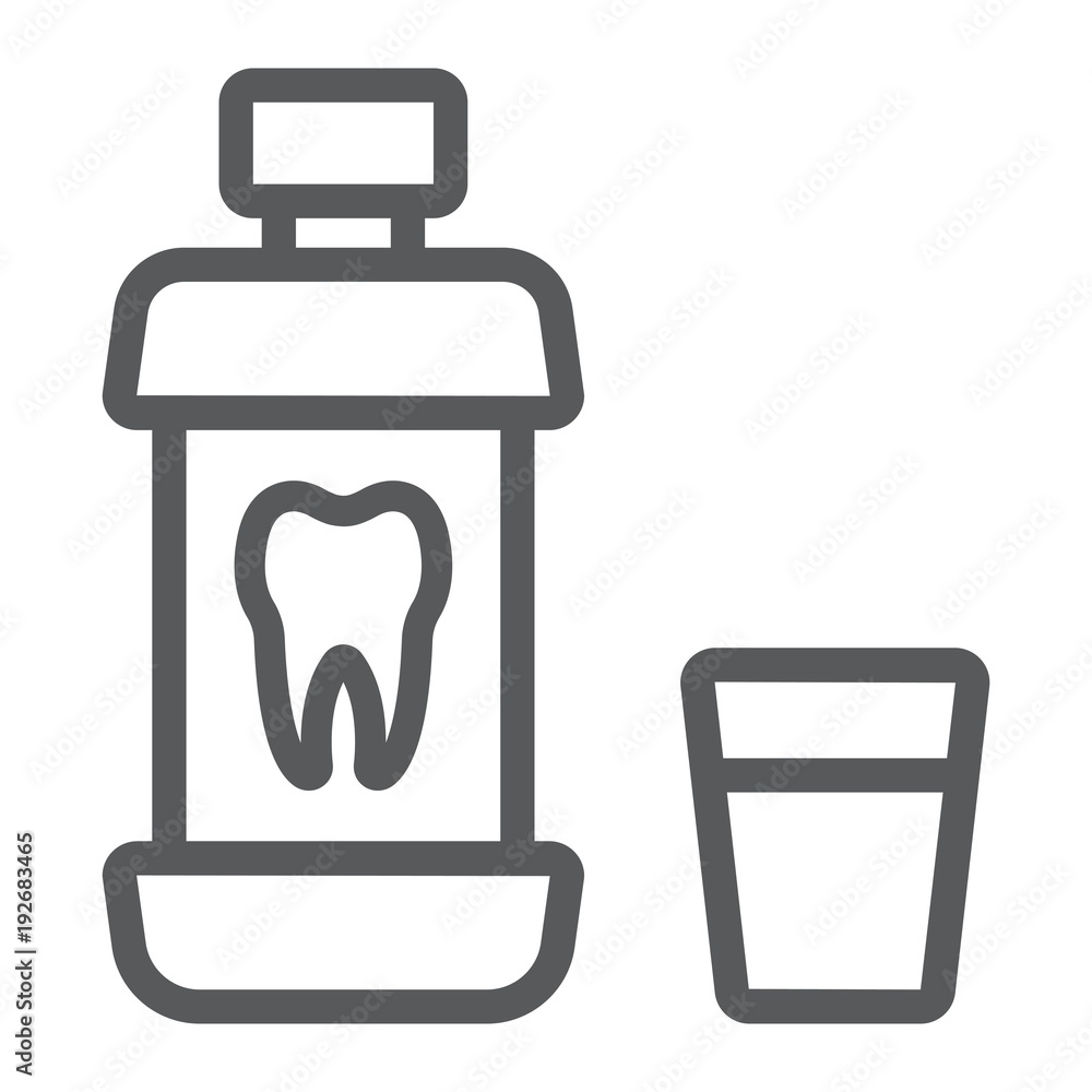 Mouthwash bottle line icon, stomatology and dental, care sign vector graphics, a linear pattern on a white background, eps 10. Mouthwash bottle line icon, stomatology and dental, care sign vector graphics, a linear pattern on a white background, eps 10.