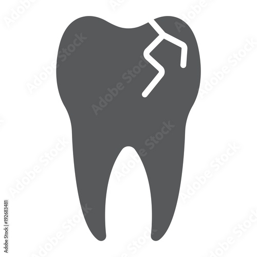 Cracked tooth glyph icon, stomatology and dental, broken tooth sign vector graphics, a solid pattern on a white background, eps 10.