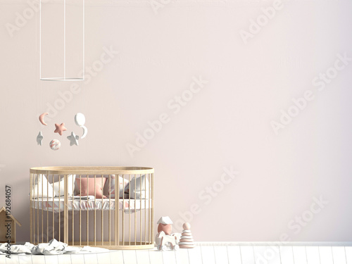 Interior of the childroom. sleeping place. 3d illustration. Mock up wall photo