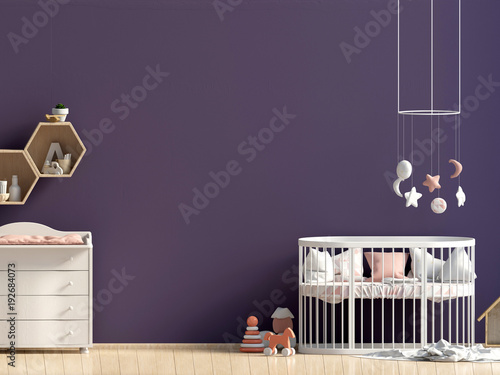 Interior of the childroom. sleeping place. 3d illustration. Mock up wall