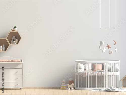 Interior of the childroom. sleeping place. 3d illustration. Mock up wall photo