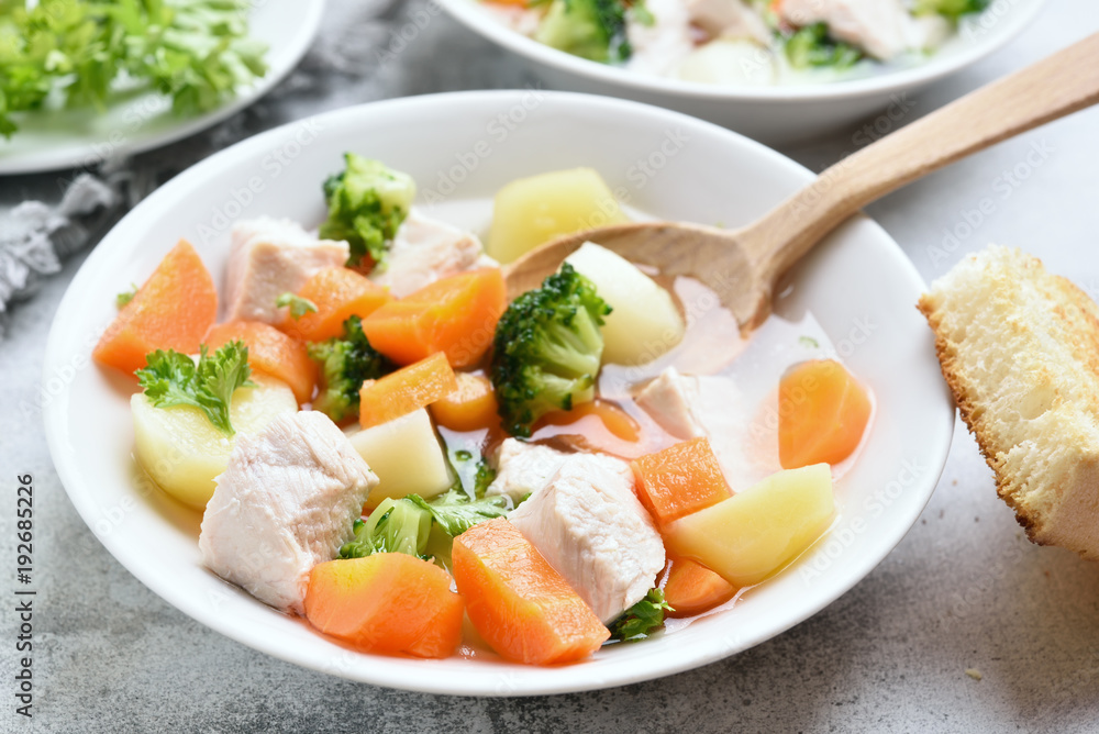 Soup from vegetable and chicken breast Soup from vegetable and chicken breast